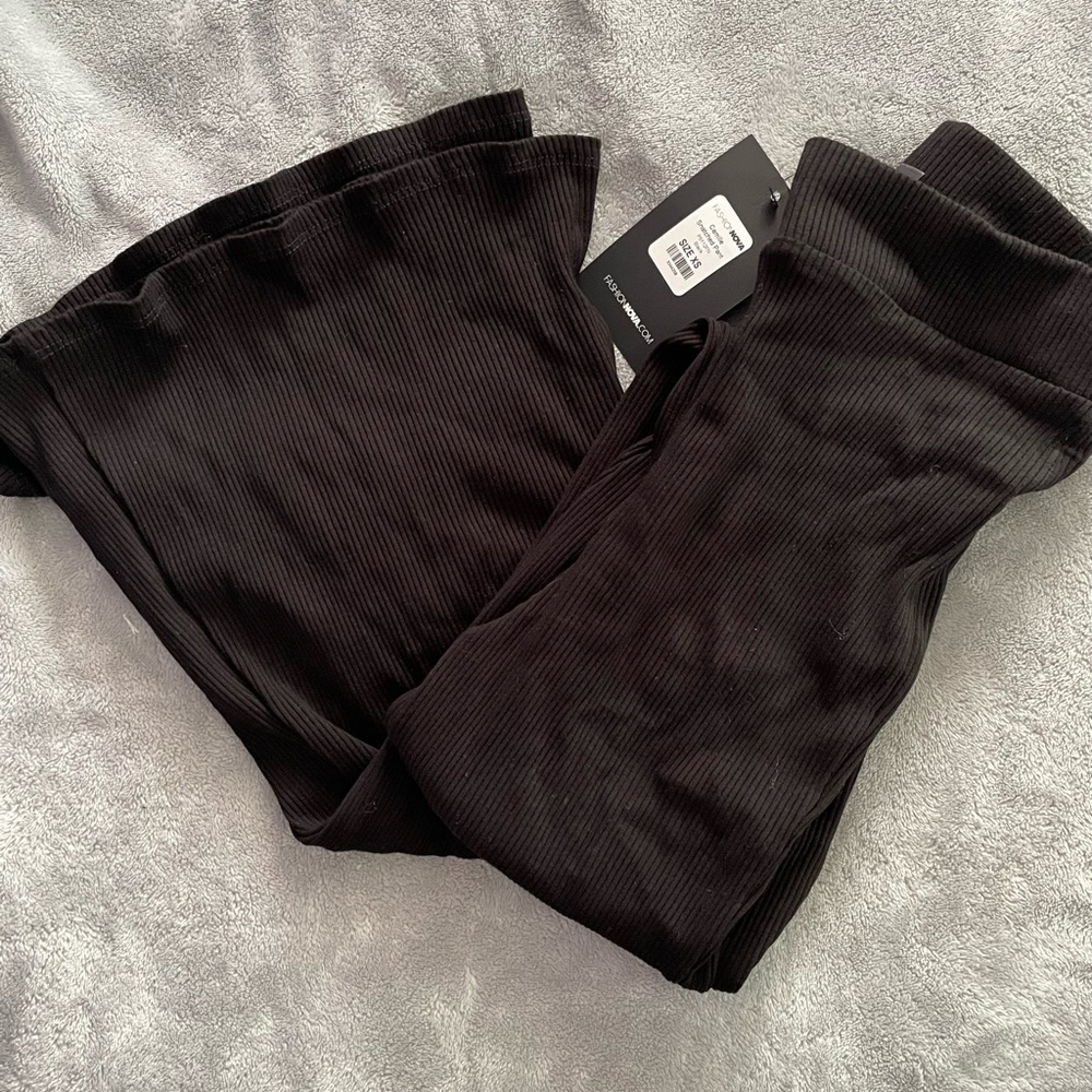 Fashion Nova Black Rib Flare Pants